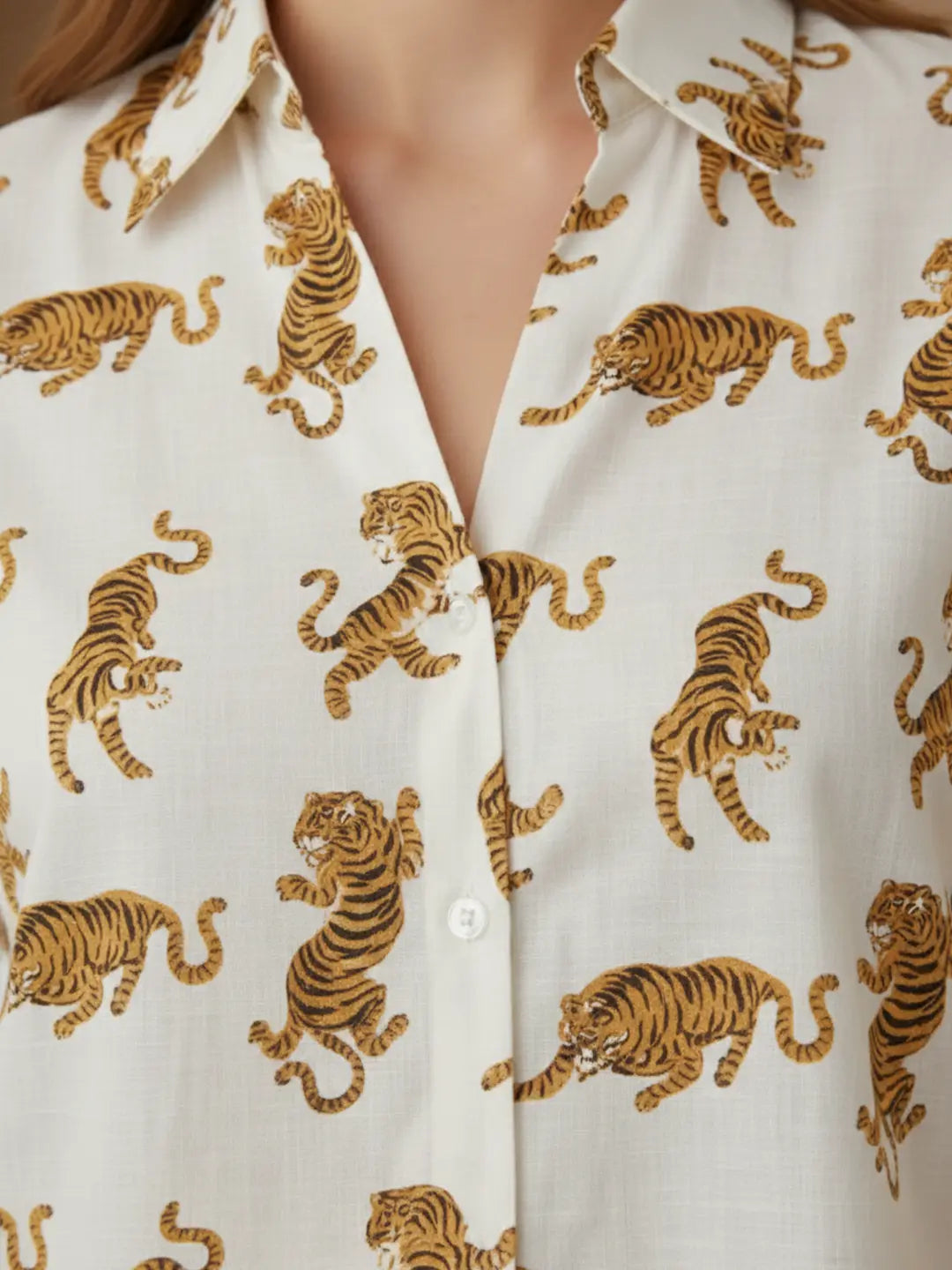 White tiger print cotton shirt