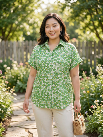 Floral printed crepe drop shoulder shirt