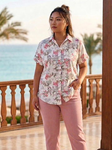 White floral printed crepe drop shoulder shirt