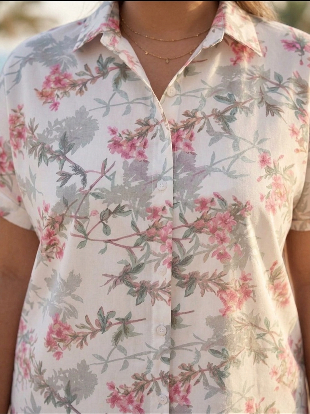 White floral printed crepe drop shoulder shirt