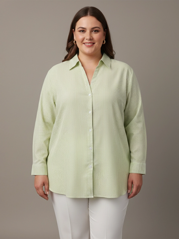 Green & white stripe cotton shirt
