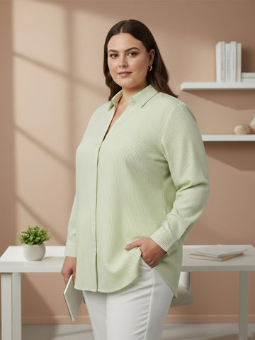 Green & white stripe cotton shirt