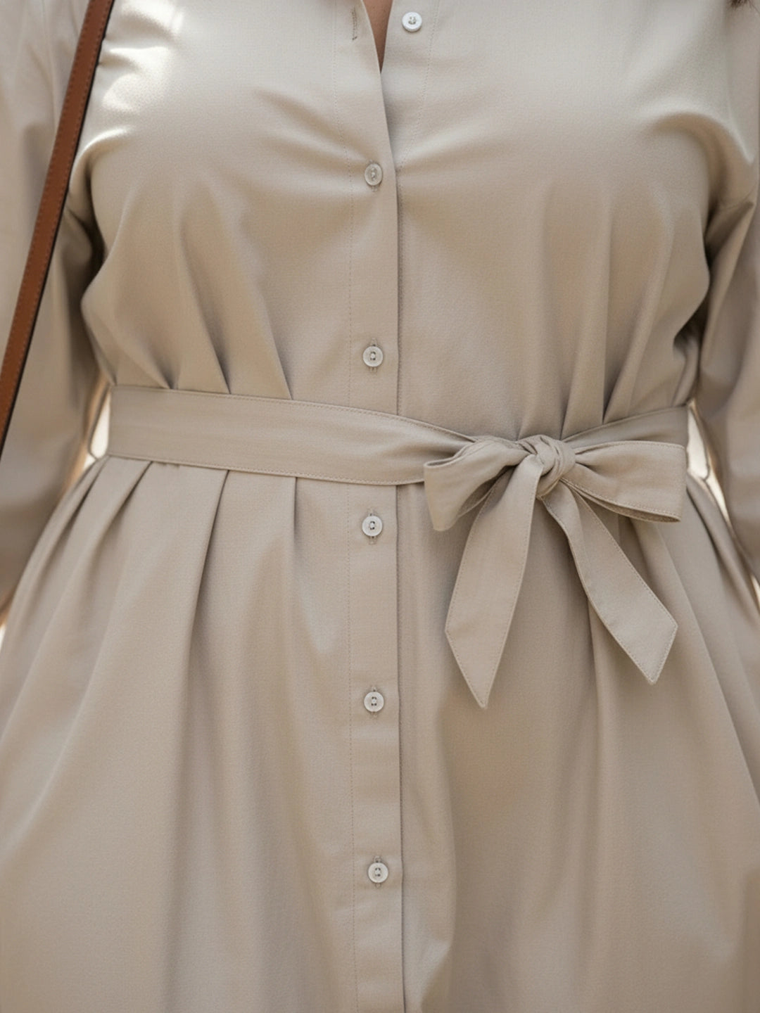 Beige poplin shirt dress