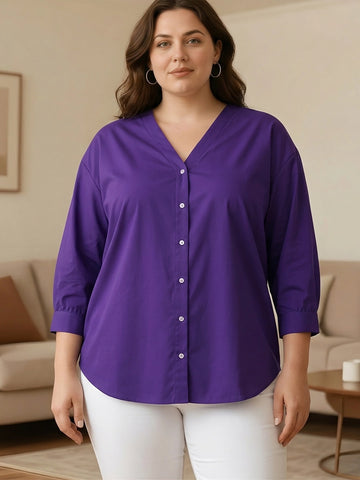 V neck purple poplin top