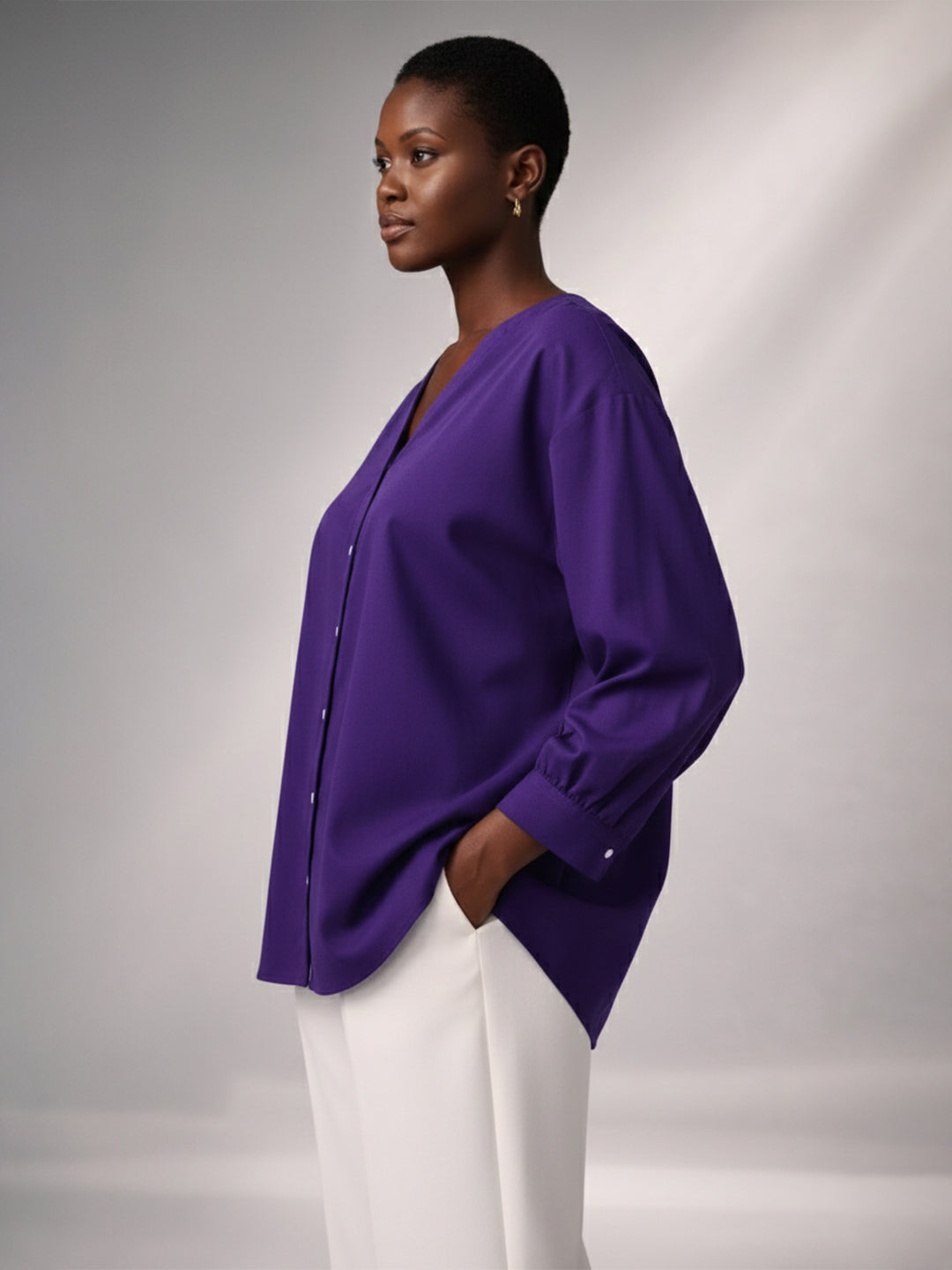 V neck purple poplin top