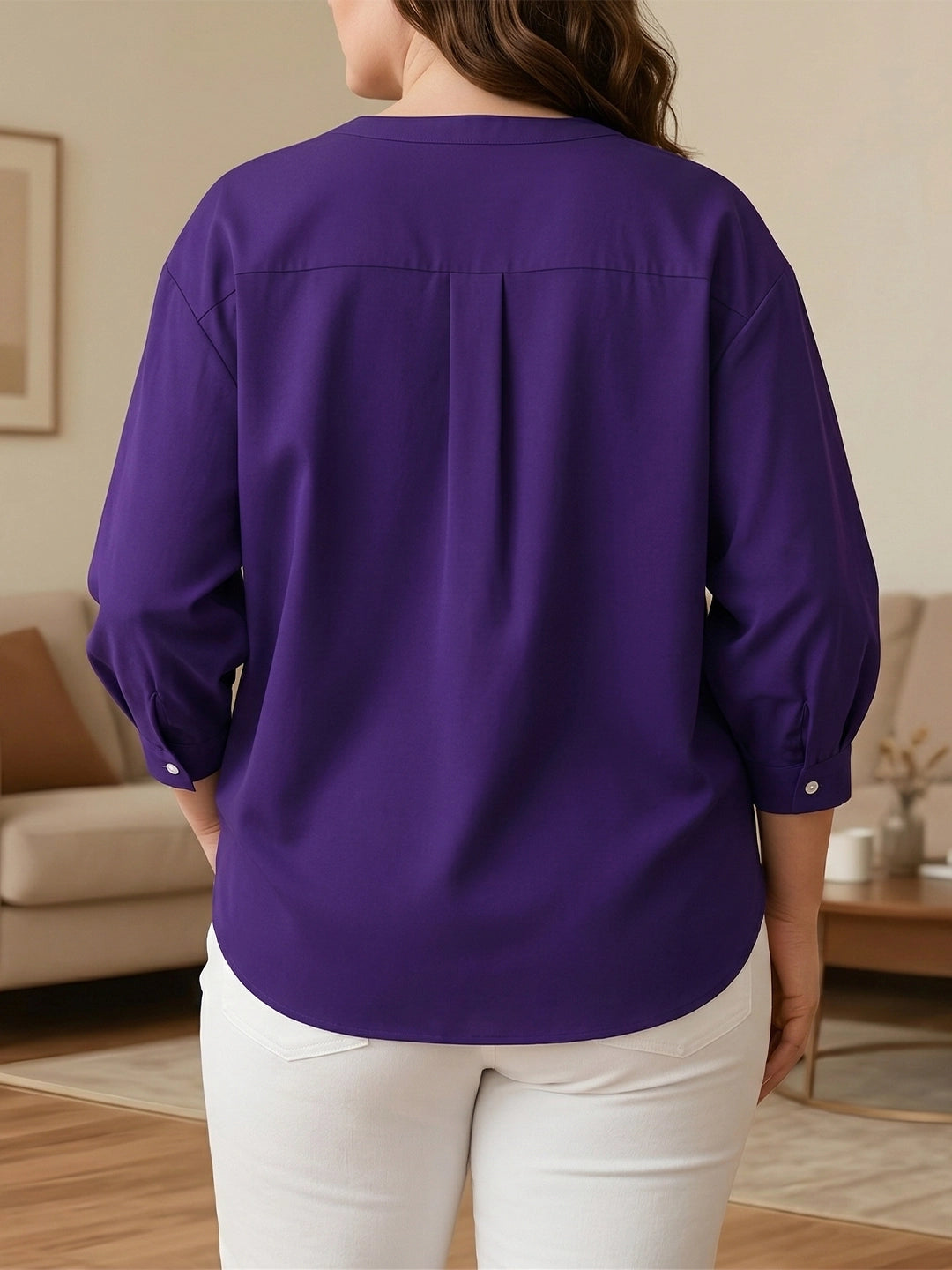 V neck purple poplin top