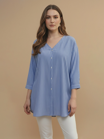 Blue stripe v-neck top