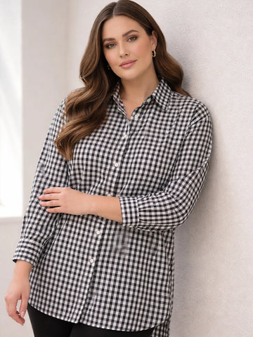 Black & white checks pleated shirt