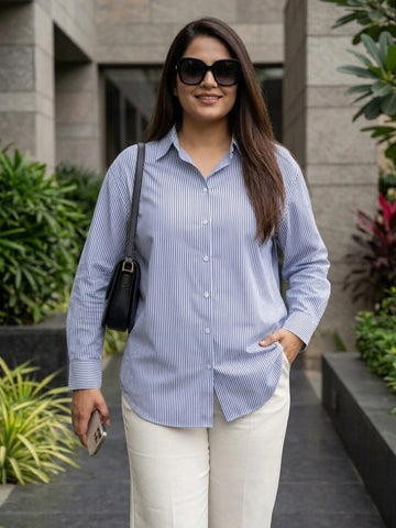 blue stripe cotton shirt for women in sizes XXS to 5XL