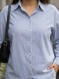 blue stripe cotton shirt — side view