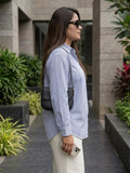blue stripe cotton shirt — back view