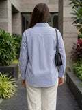 blue stripe cotton shirt — close-up detail