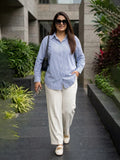 blue stripe cotton shirt — styled look