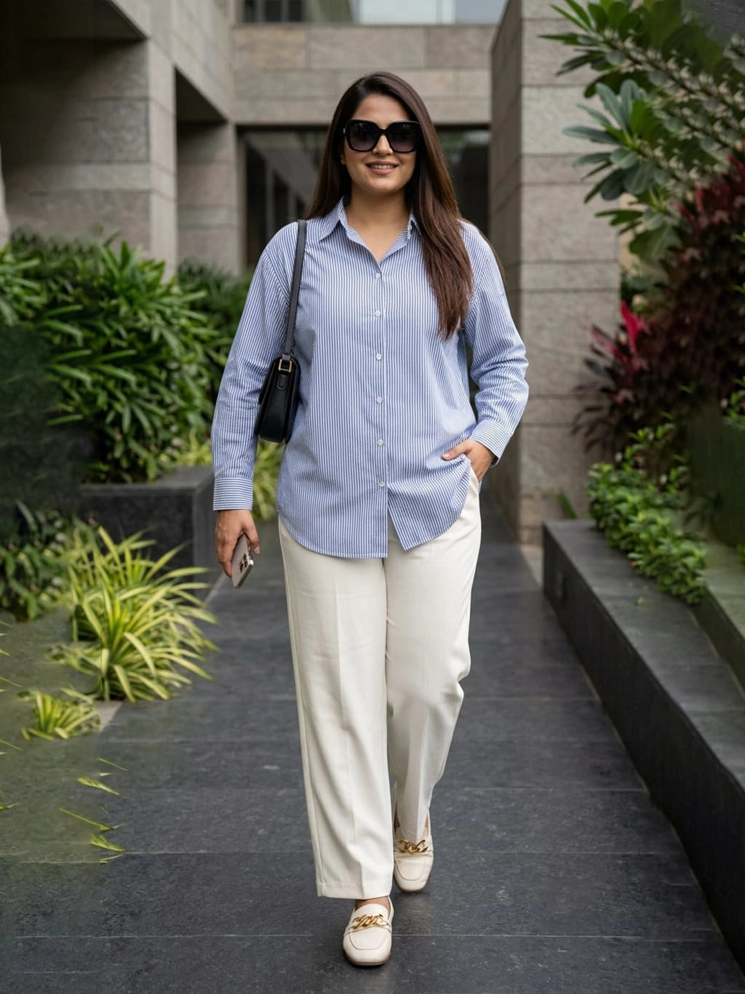 blue stripe cotton shirt — styled look