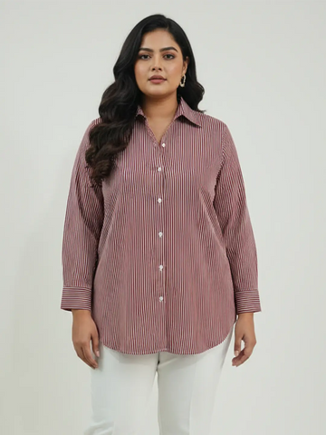 Red stripe crepe shirt