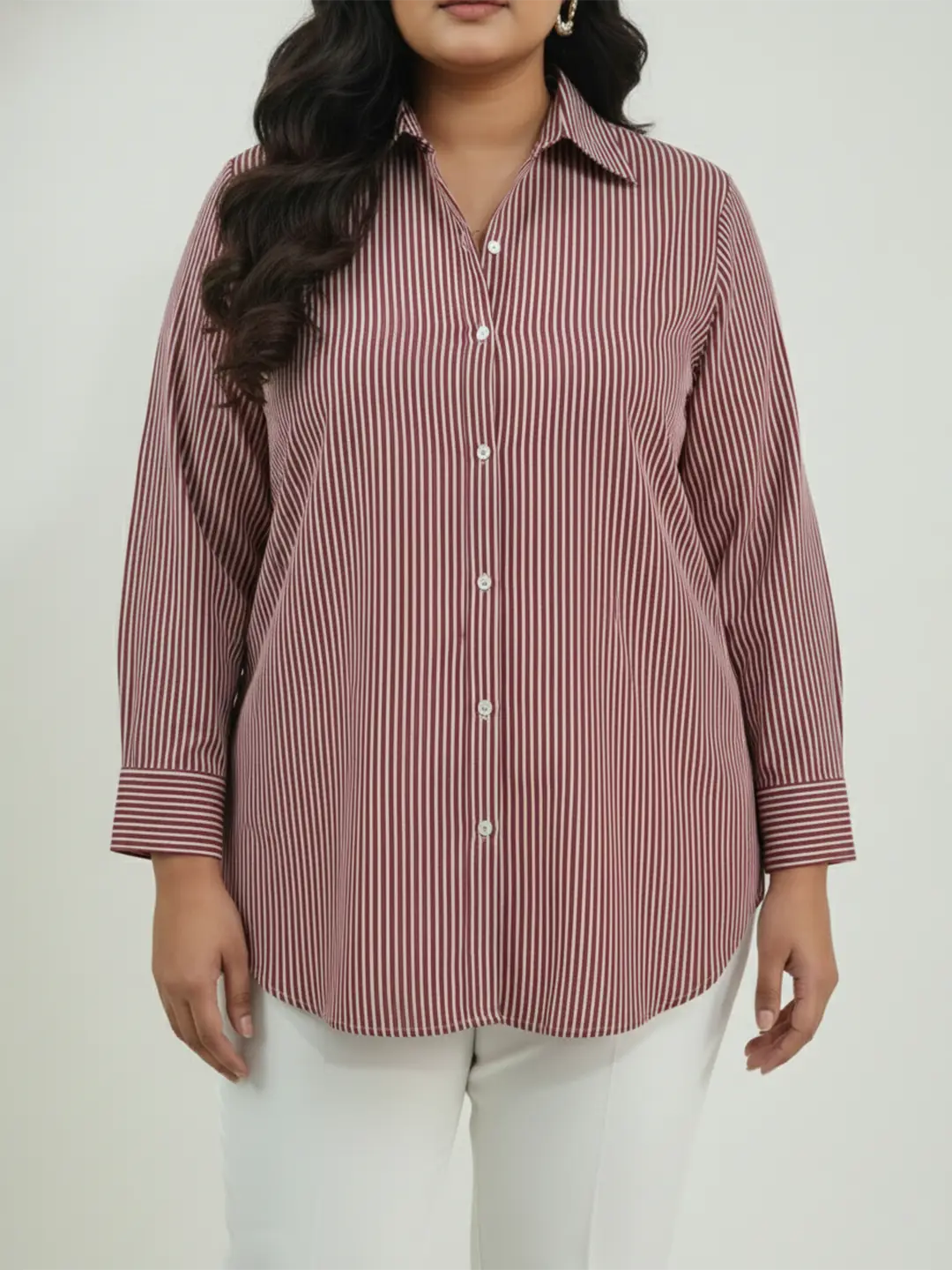 Red stripe crepe shirt