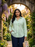 green stripe linen shirt for women in sizes XXS to 5XL