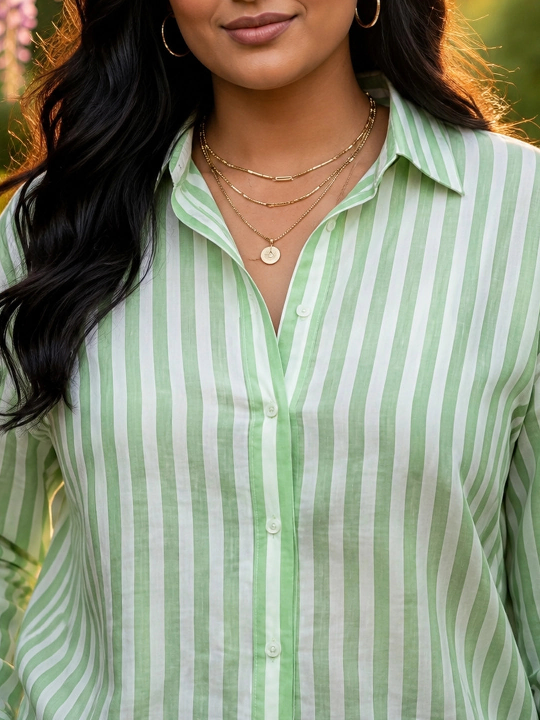 green stripe linen shirt — side view