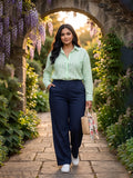 green stripe linen shirt — styled look