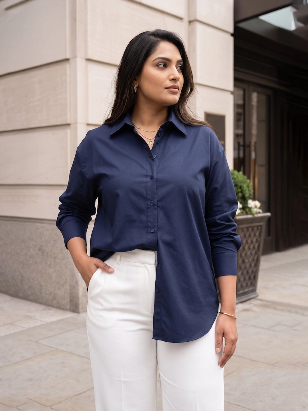 navy poplin shirt for women in sizes XXS to 5XL
