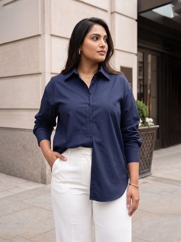 navy poplin shirt for women in sizes XXS to 5XL