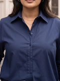 navy poplin shirt — side view