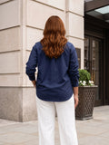 navy poplin shirt — close-up detail