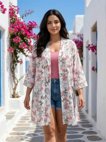 Floral print open front shrug