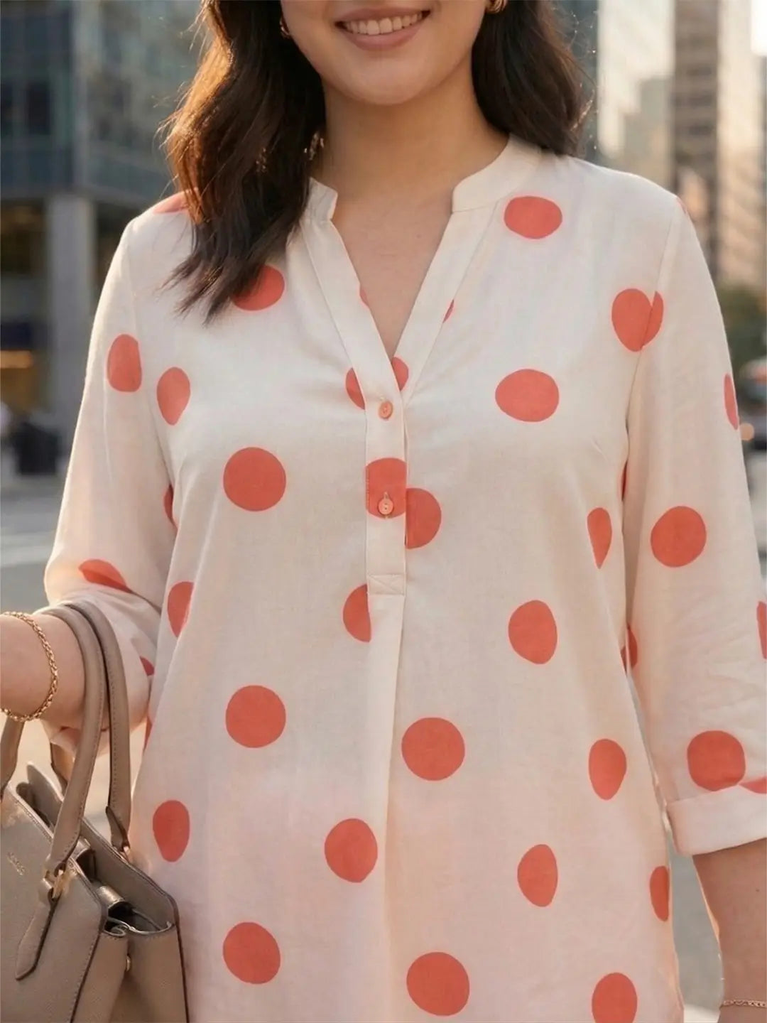 Polka dot mandarin collar shirt