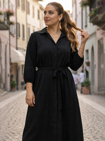 Black crepe shirt dress
