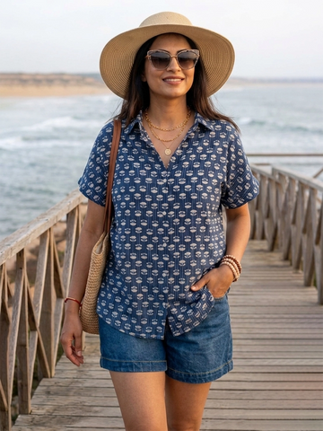 Blue printed cotton shirt