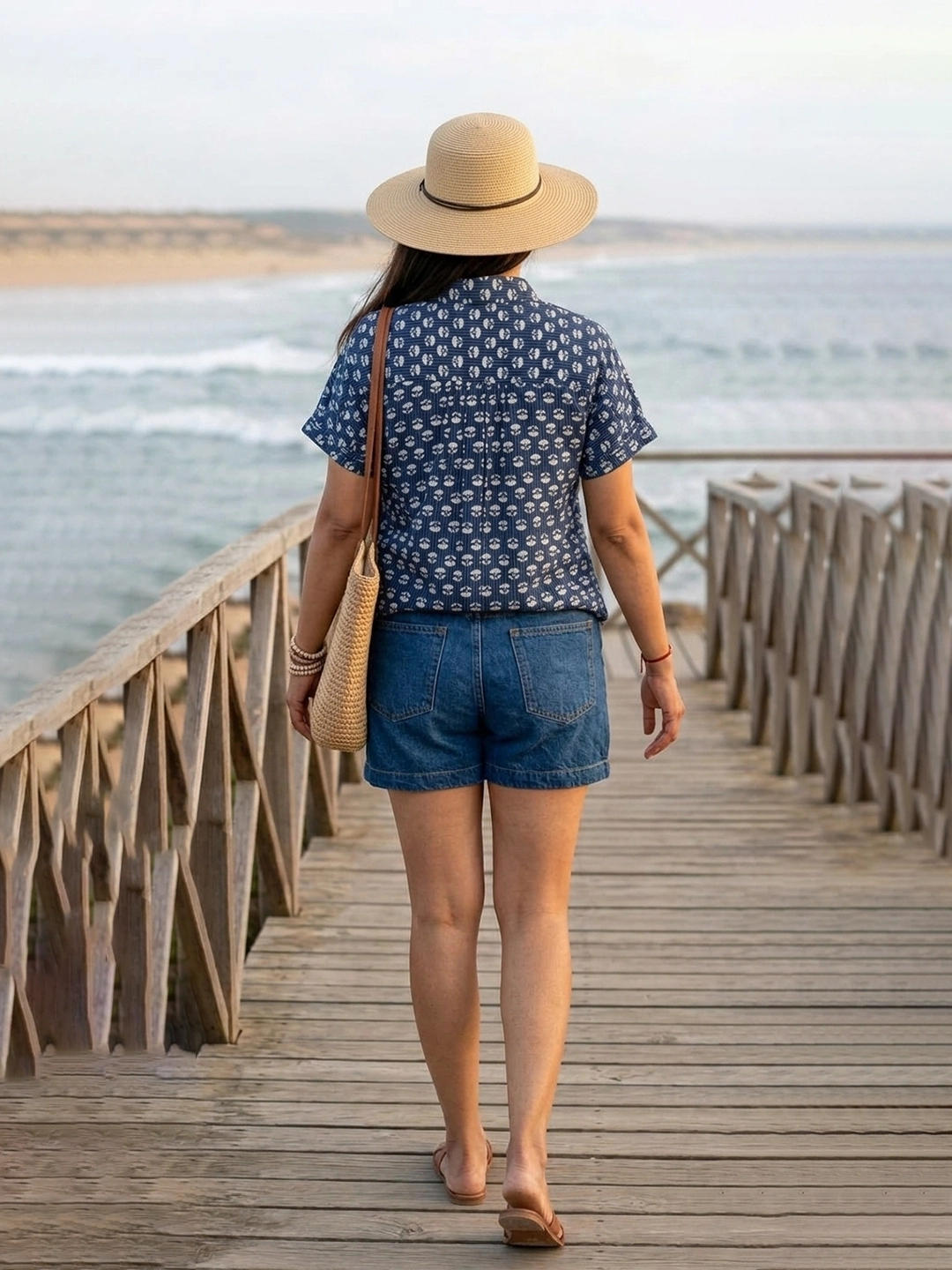 Blue printed cotton shirt