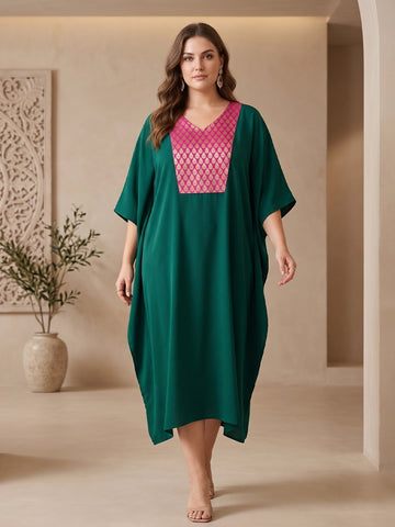 Brocade yolk silk blend kaftan
