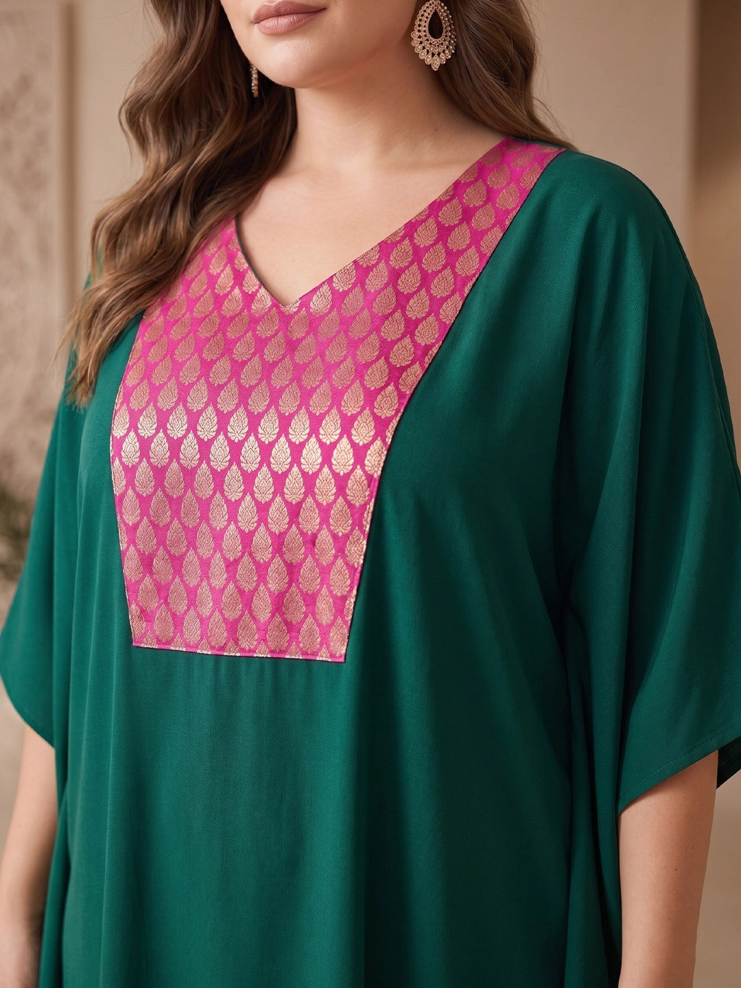 Brocade yolk silk blend kaftan