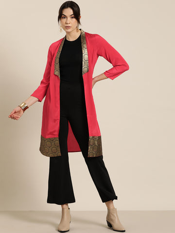 Red Crepe Silk Brocade Collar Shrug