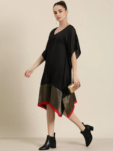 Black Silk V-Neck brocade kaftan