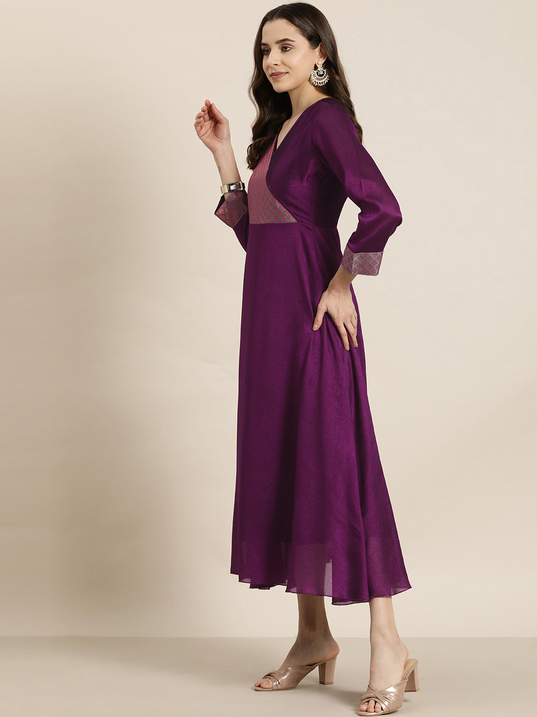 Burgundy Silk with Brocade yoke Party Dress