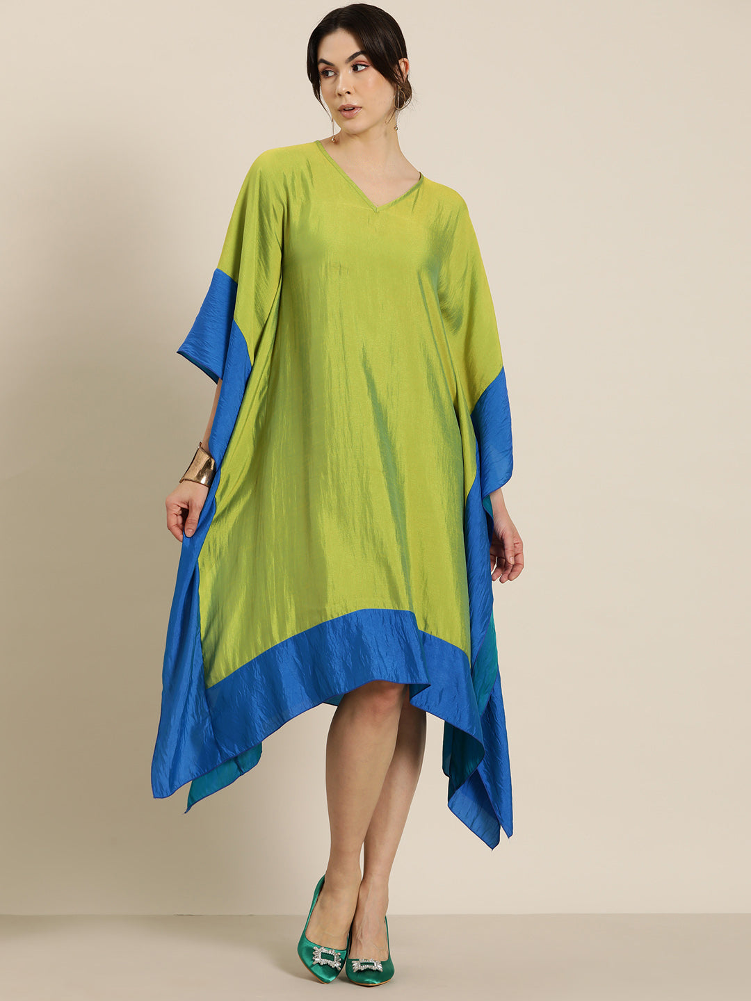 Lime green silk kaftan