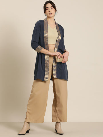 Navy brocade french crepe Festive shrug.