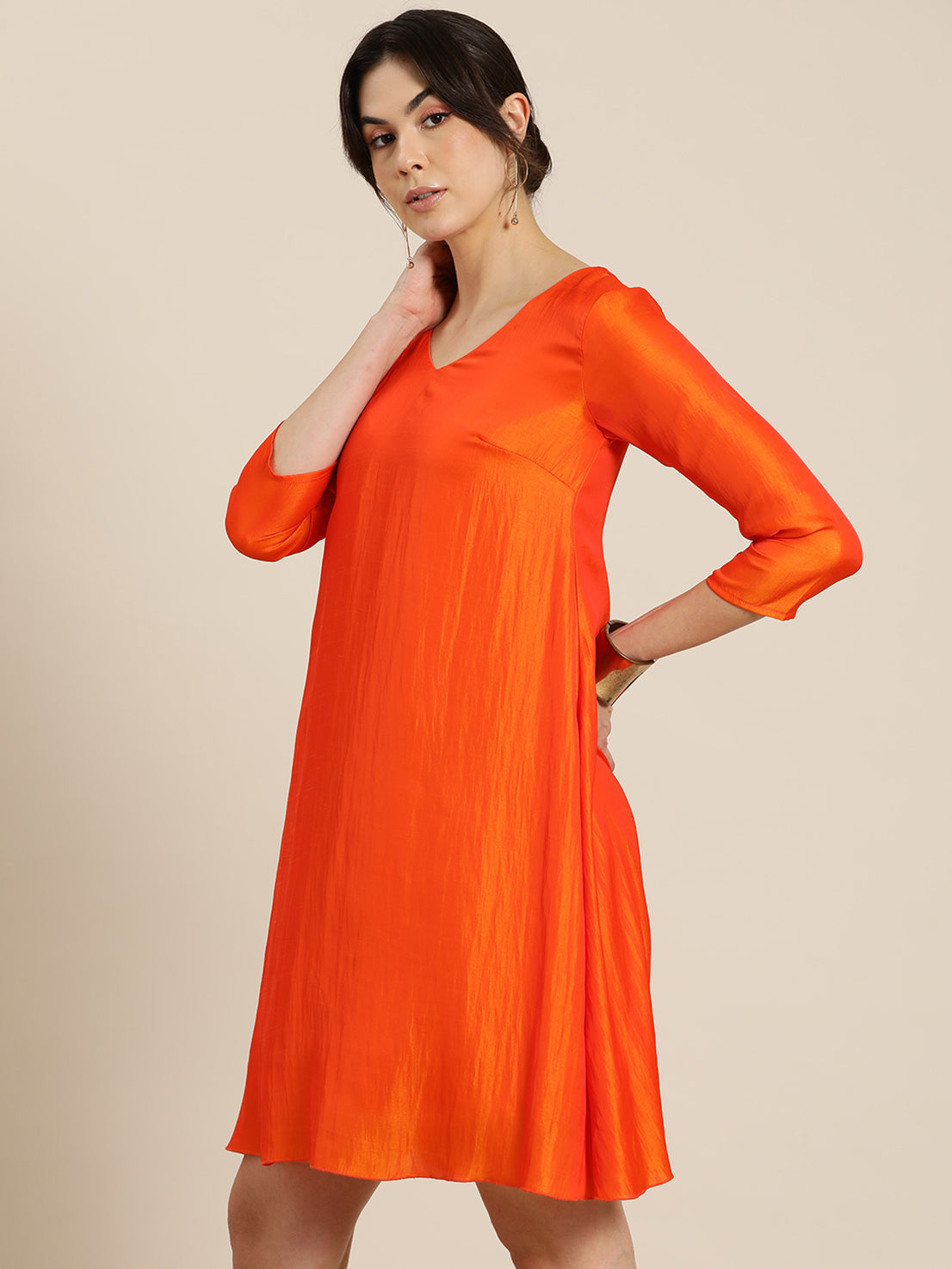 Orange silk A-line party dress