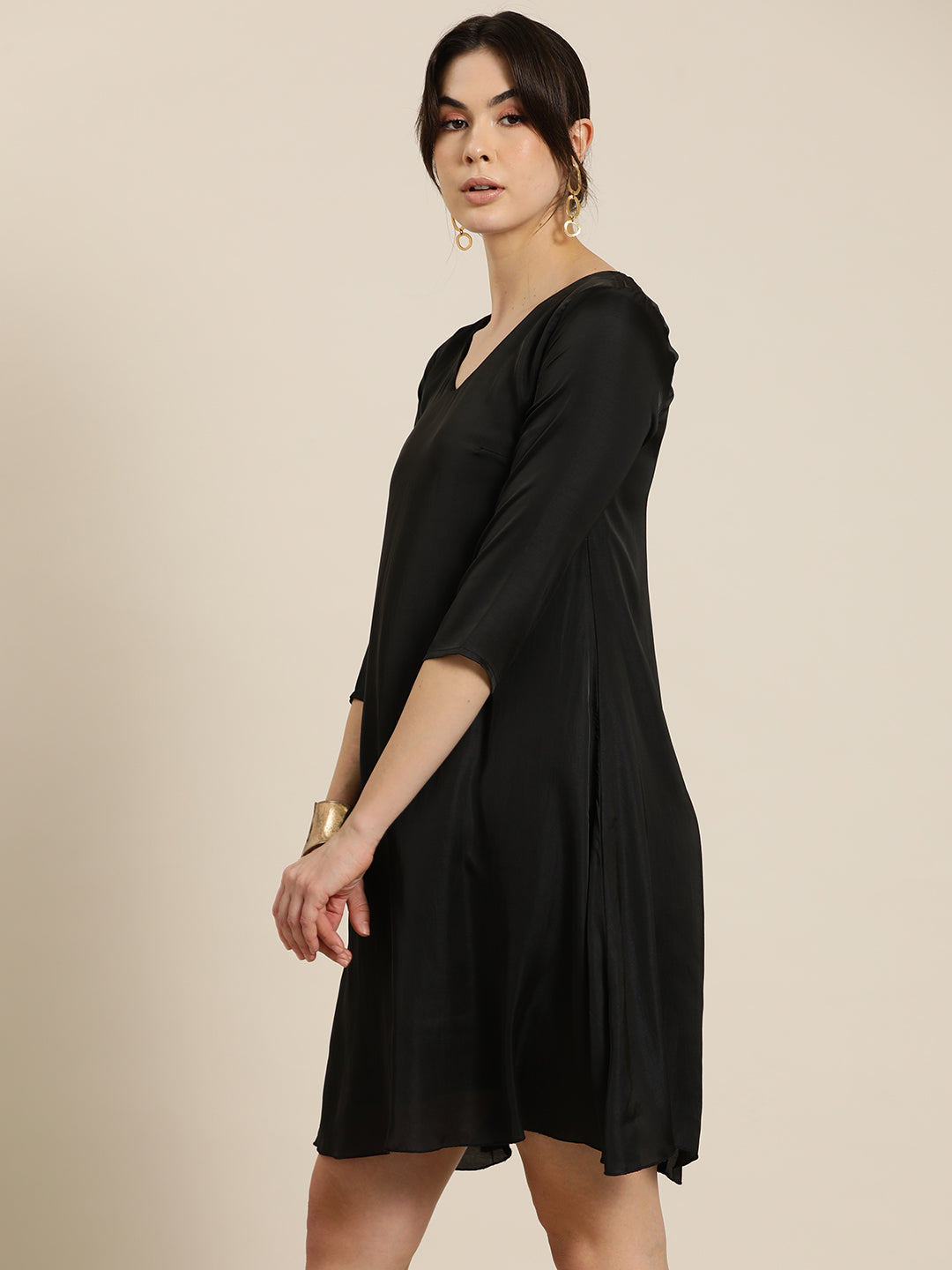 Black silk A-line party dress