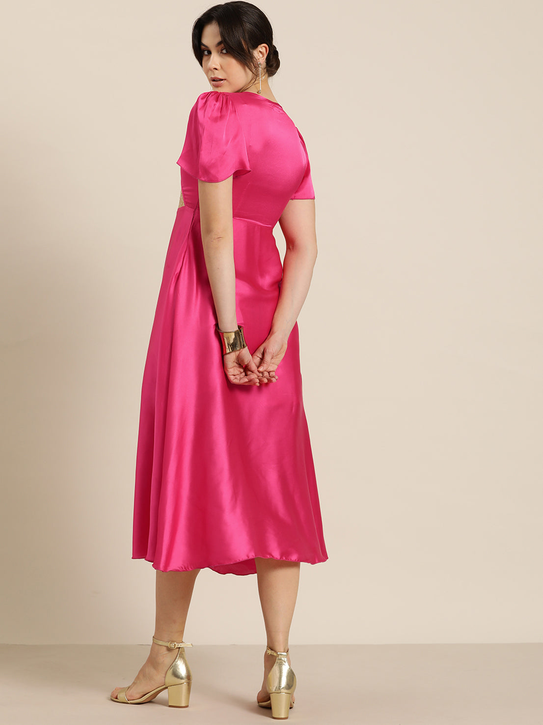 Hot pink brocade yoke party dress