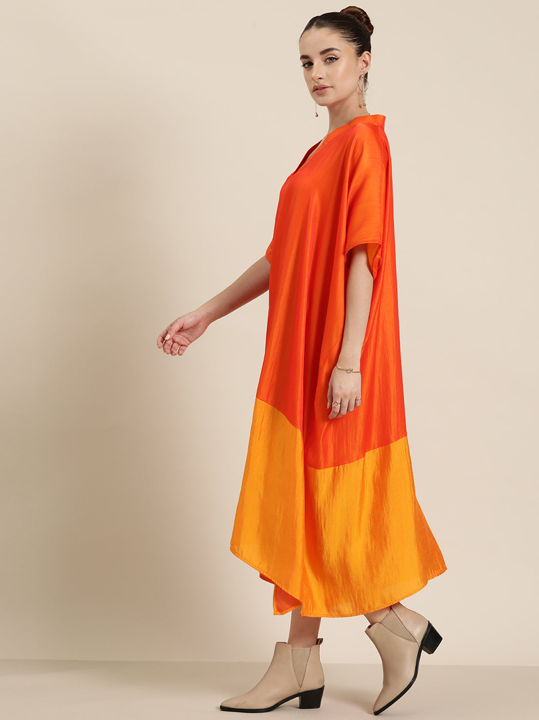 Orange & saffron silk Kimono oversize dress