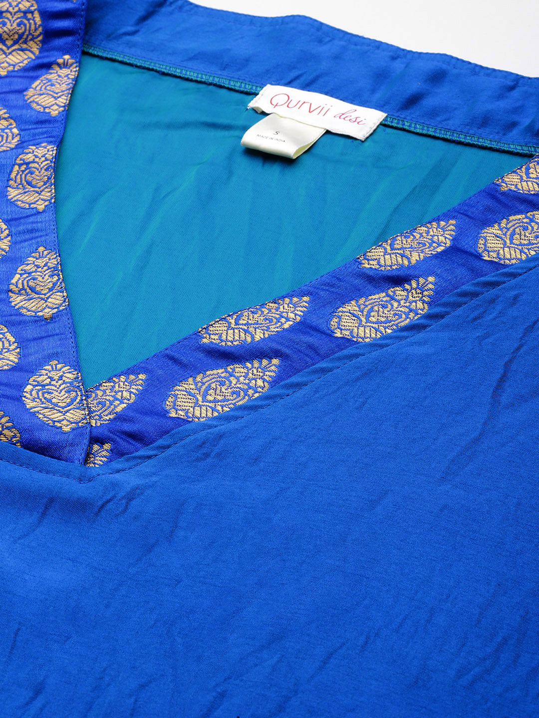 Royal Blue silk Kimono dress with brocade