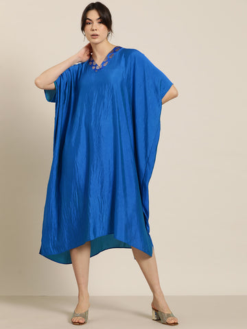 Royal Blue silk Kimono dress with brocade