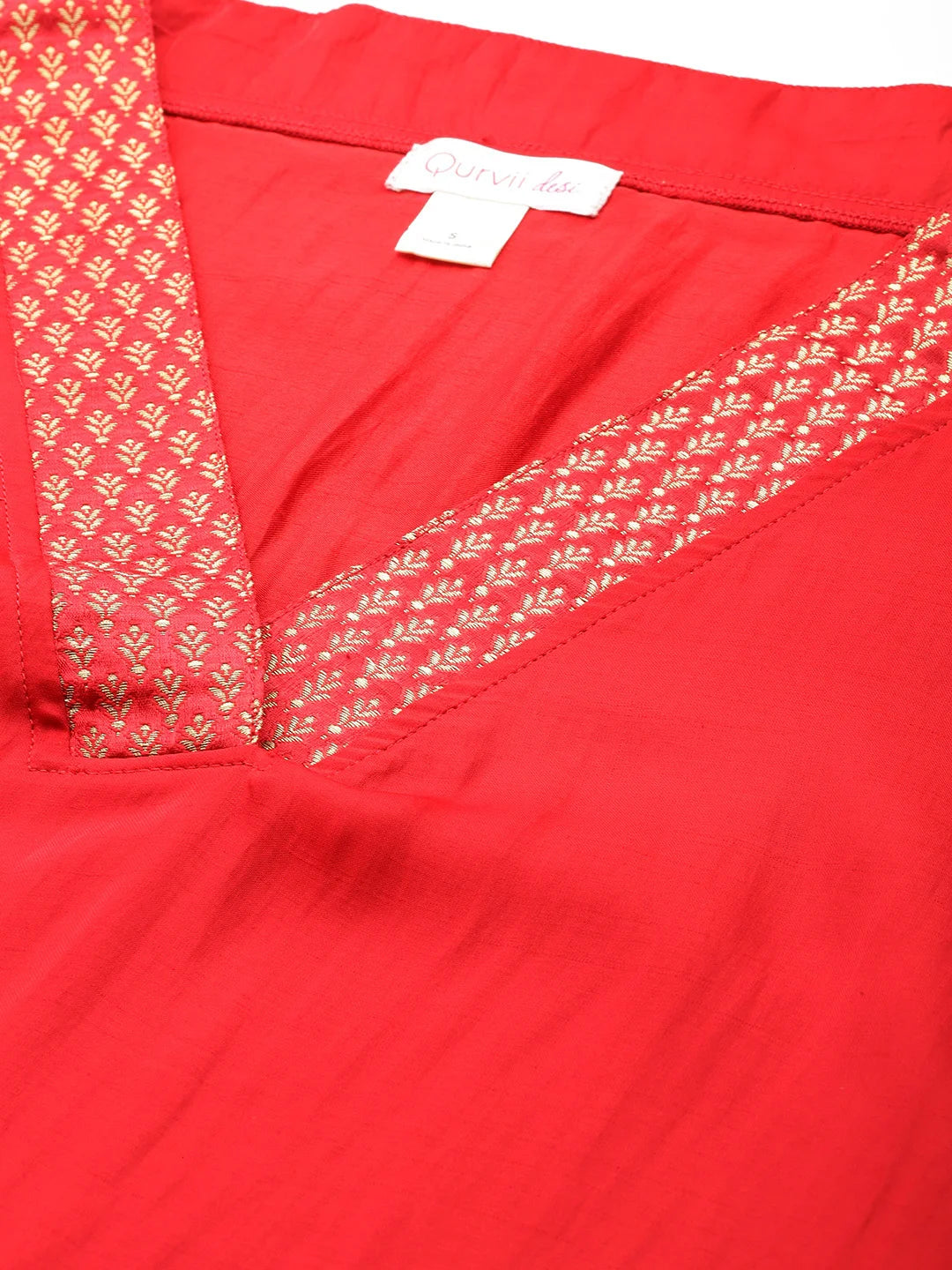 Red silk Kimono dress with brocade