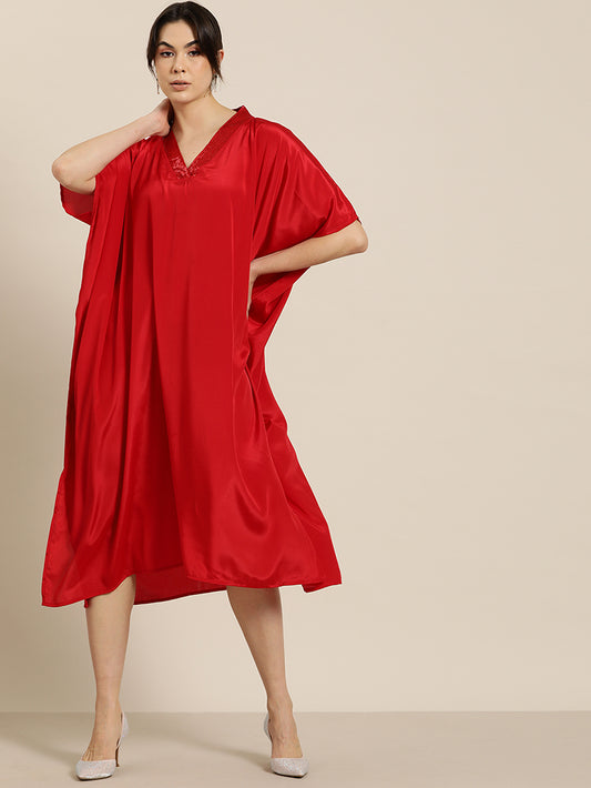 Red crepe silk Kimono dress with sequins