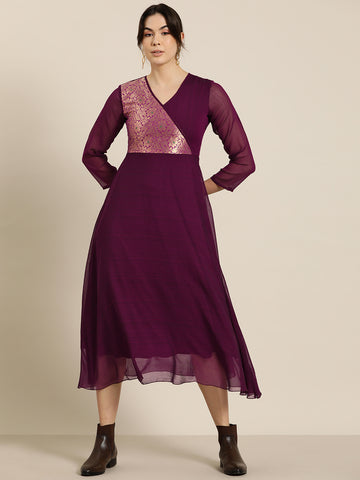 Purple party dress with brocade yoke