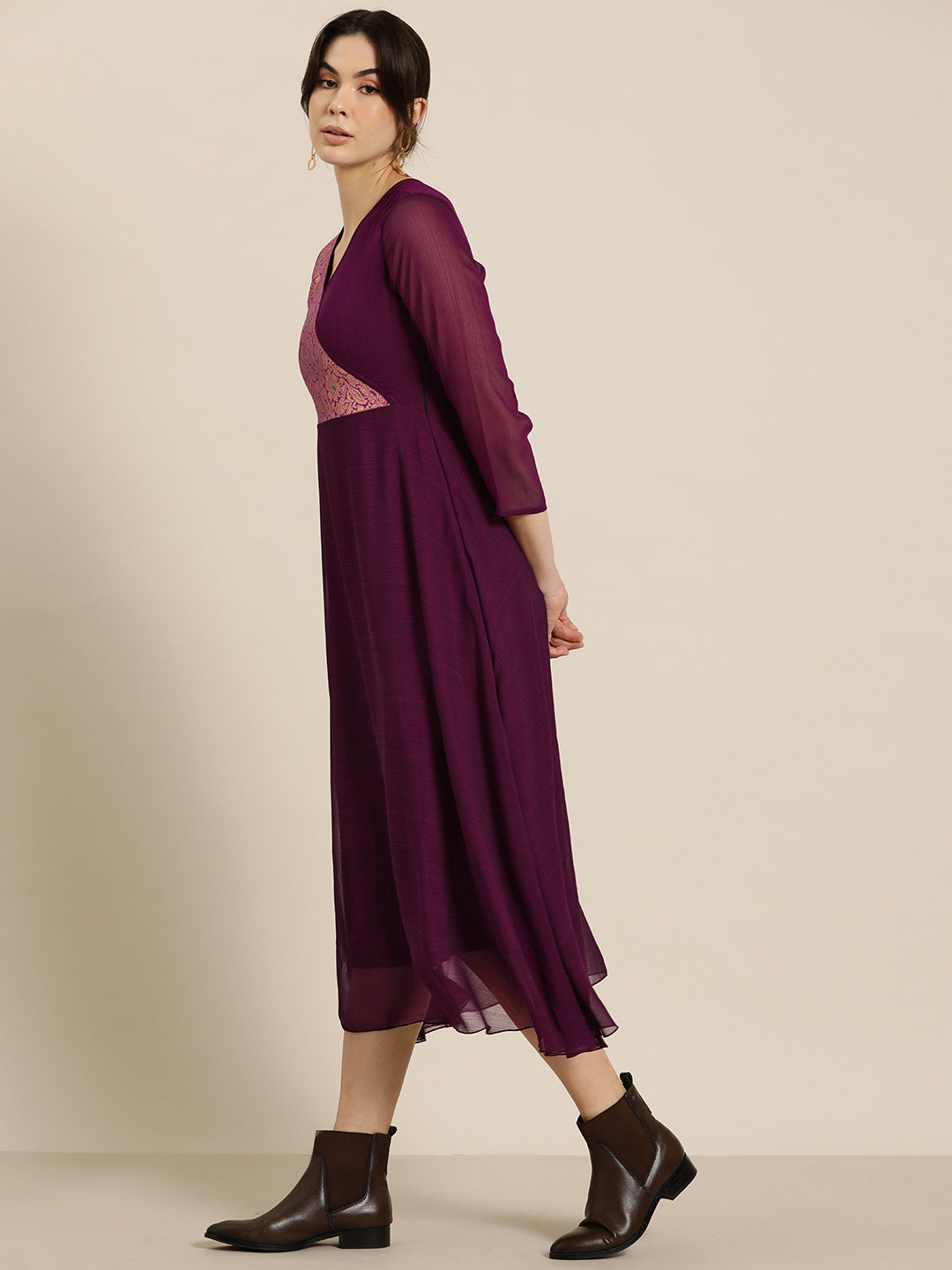 Purple party dress with brocade yoke