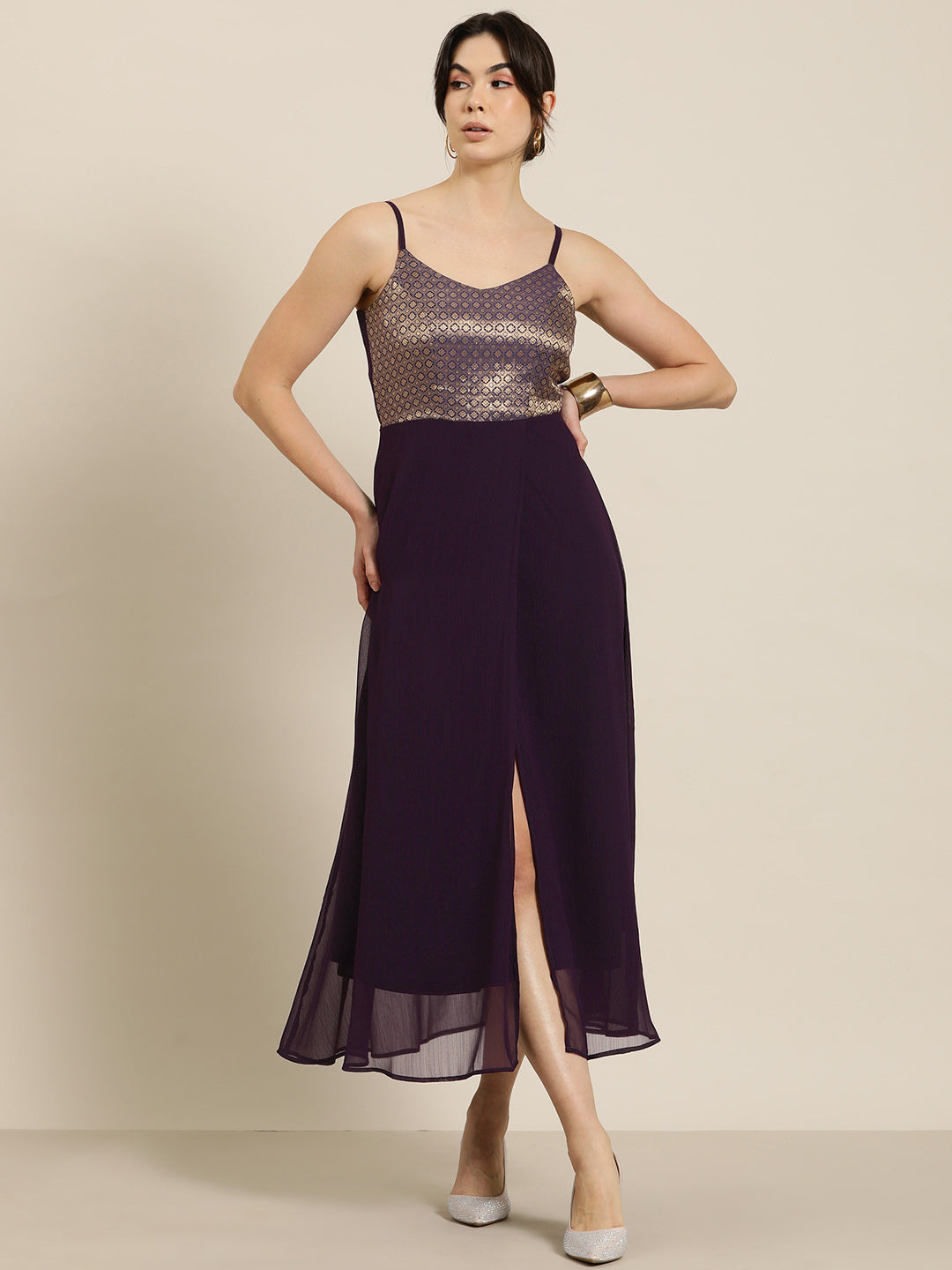 Purple Maxi Dress with brocade yoke